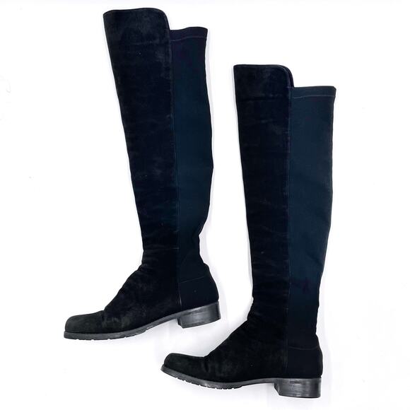 Stuart Weitzman 50/50 Over the Knee Boots Black Suede Pull On Low Heel Sz 7.5 - Picture 5 of 9